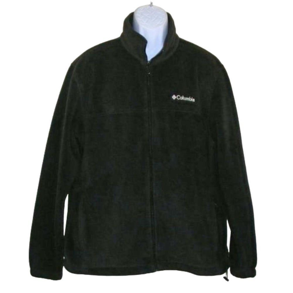 COLUMBIA Fleece Jacket, XL, Black, 2 Pockets, Zipper front, long sleeves, LOGO